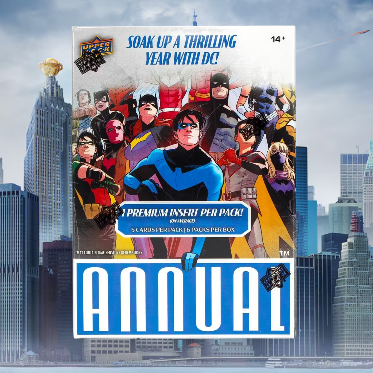 DC Annual 2023-2024 Trading Cards Blaster Box with 6 packs and 5 cards per pack featuring DC superheroes