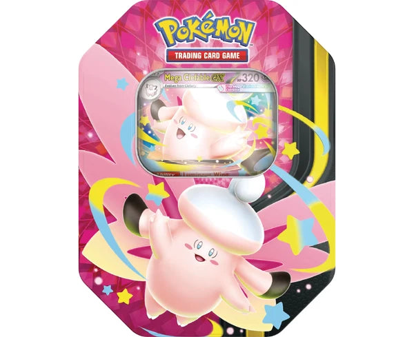 Pokémon TCG Mega Moonlit Tin featuring Mega Clefable ex